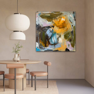 Mellem abstrakt maleri i størrelsen 100x100 i pastel farver